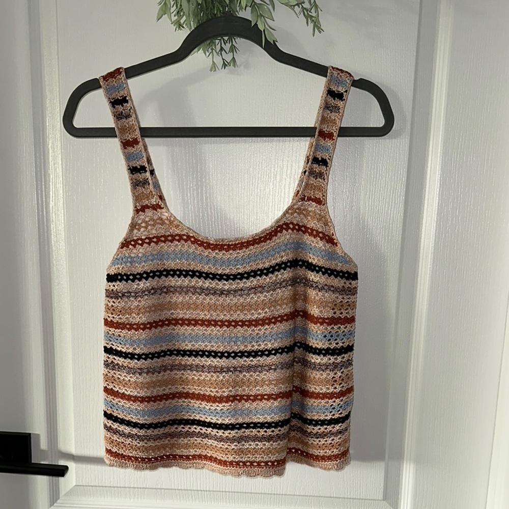 Jessica Simpson Pink and White Ribbed Crop Tank Top